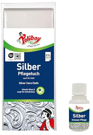 POLIBOY Silber Pflegetuch – Silberputztuch gegen Anlaufstellen, schenkt neuen Glanz – Silberpoliertuch für Besteck und Schmuck – 1x 1 Tuch - inkl. Produktprobe - Made in Germany