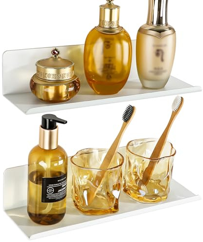 SAYAYO Etagere Douche Murale sans Perçage Salle de Bain, 30CM Blanc | Rangement Douche Adhésif ou Visser, Étagère Salle de Bain en Métal Anti-Rouille, Tablette Murale pour Cuisine Chambre Salon