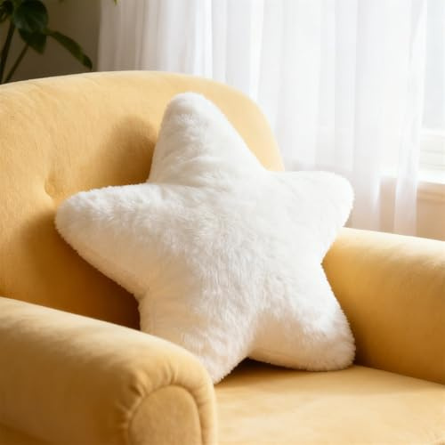 Kissen Stern Plüschkissen - Kuschelkissen Kinder Sternkissen Weiche Flauschige Sternenkissen Kissen Zierkissen Sofakissen Kinderzimmer Sternform Dekokissen für Mädchen & Jungen Weiß, 30x30cm