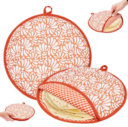 2 Pcs Tortilla Warmer Pouch, Taco Heat Container, Taco Warmer Bag, 30cm Tortilla Pouch Insulated Heat Keeper, Bread Insulated Holder, Microwave Safe with PP Cotton for Home Kitchen(Style2)