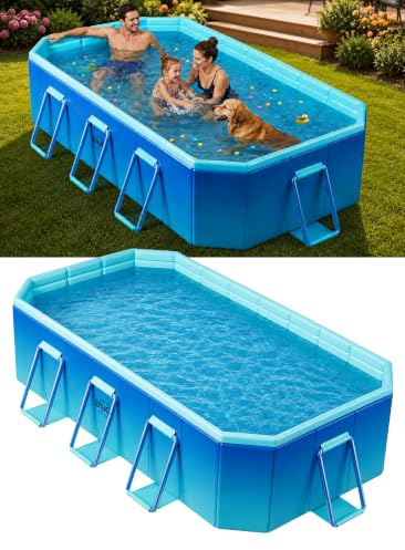 WOOIIROM Piscina plegable, piscina no inflable, 116 x 65 x 20 pulgadas | Piscina plegable grande para adultos, piscina plegable gruesa, piscina sobre el suelo