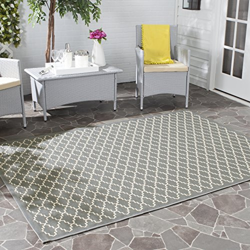 SAFAVIEH Washable Rug Outdoor Courtyard Collection - 2'7 x 5', Anthracite & Beige, Non-Shedding & Easy Cleaning, Ideal for Patio, Backyard, Mudroom (CY6919-246)