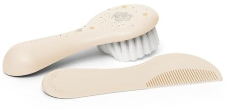 Suavinex Cepillo y Peine para Bebés, Ideal Recién Nacidos, Cepillo de Fibras Pobladas y Suaves, Peine con Cantos Redondeados, Sin Tirones, Respeta el Cuero Cabelludo, Gris Beige