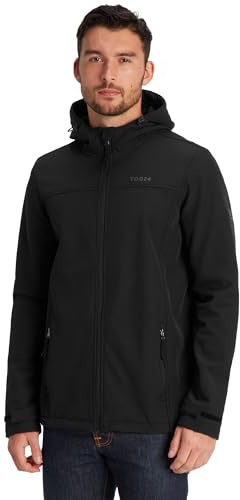 TOG24 Feizor Men's Softshell Jacket Lightweight Fleece Lined Water Resistant Warm Jackets Rain Coat Windbreaker Hiking Jackets with Hood Black L