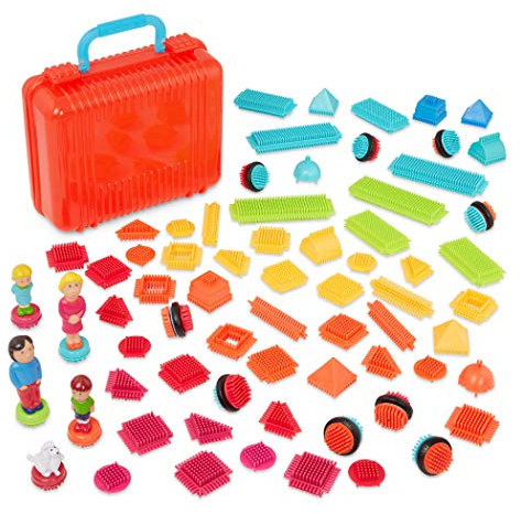 Bristle Blocks 85 Teile Bausteine im Koffer mit Figuren – Bauklötze mit Borsten, Motorikspielzeug – Kinder und Baby Spielzeug ab 2 Jahren