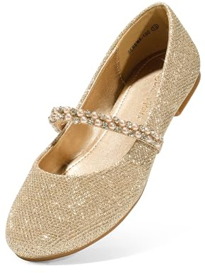 DREAM PAIRS Girls Sparkly Ballet Flats | Sparkly Finish Shine, Easy On Small Hands, Cushioned Insole, School to Party Wear