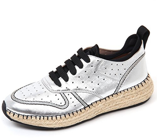 Tod's D0484 Sneaker Donna Scarpa Run Rafia 29A forata Argento/Nero Shoe Woman [38.5]