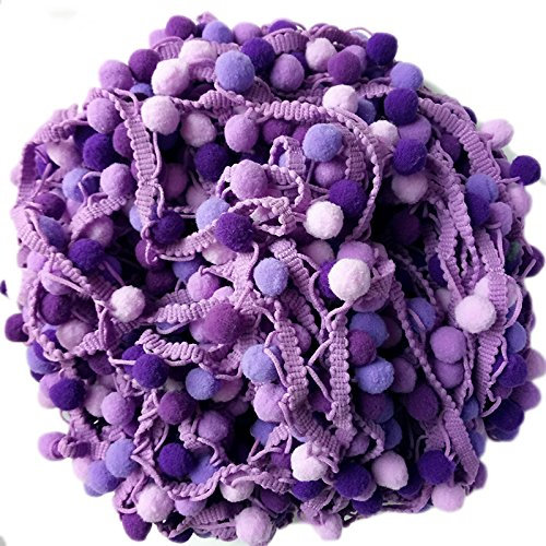Yalulu 5 Yards Regenbogen Pom Pom Pompom Bommelborte Lace Spitze Quaste Trim Band für DIY Fertigkeit Nähen Zubehörteil Dekorieren (Lila)
