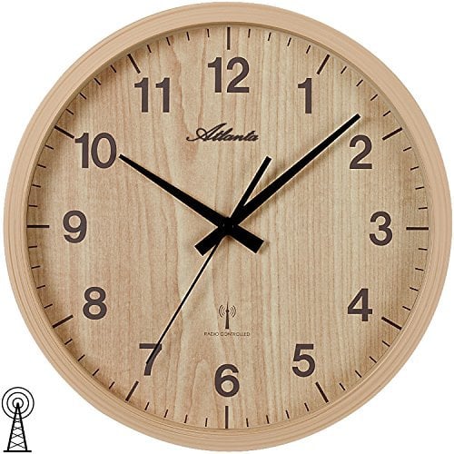 Atlanta 4438/30 Wanduhr Funk Funkwanduhr analog braun hellbraun Holz-Optik rund