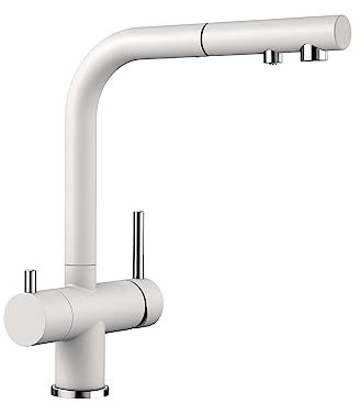 BLANCO FONTAS-S II Filter | Küchenarmatur in silgranitweiß | Hochdruck | Mit herausziehbarem Schlauch | Rückflussverhinderer | Gesicherte Wasserqualität & wassersparend | Filter wird zusätz. benötigt