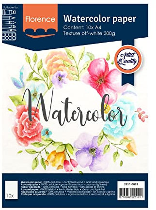 Florence Aquarellpapier Textur - Zeichenblock für Aquarellfarben A4 - Beige - Malblock für Wasserfarben - Künstlerbedarf und Scrabooking - 300 gsm