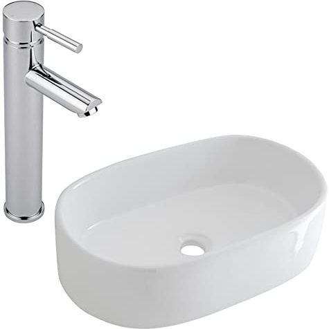 MILANO Oval Countertop Bathroom Basin High Rise Mono Mixer Tap 480 x 350mm