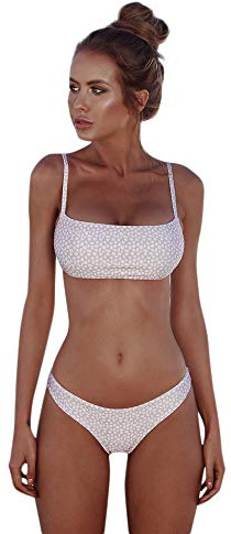 meioro Bikini Set Swimsuits for Women Low Waist Thong Swimwear Bathing Suits No Rims Swimming Costume (XL,Pink+White)