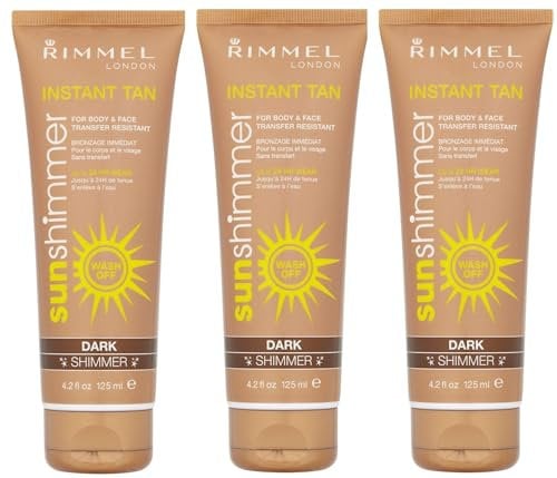 3 x Rimmel Sunshimmer Instant Tan Makeup, Dark Shimmer 125 ml