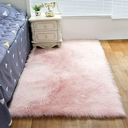 ZFHTAO Tapis Faux en Peau de Mouton Poil De Lapin à Poils Antidérapant Longue durée Décoration Tapis Fourrure Synthétique pour Le Salon Tapis Toutes Les Tailles - Rose Clair 50x60cm