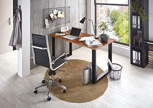 SAM Schreibtisch Palma 200x100 cm, Akazienholz naturfarben & massiv, Bürotisch mit echter Baumkante, Computertisch mit U-Gestell aus Metall Mattschwarz