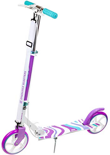 RAVEN Scooter Roller Tretroller Kickscooter für Kinder Erwachsene |klappbar | höhenverstellbar | Tragegurt | Klingel | Flaschenhalter (Zea White/Violet mit Handbremse, 200mm)