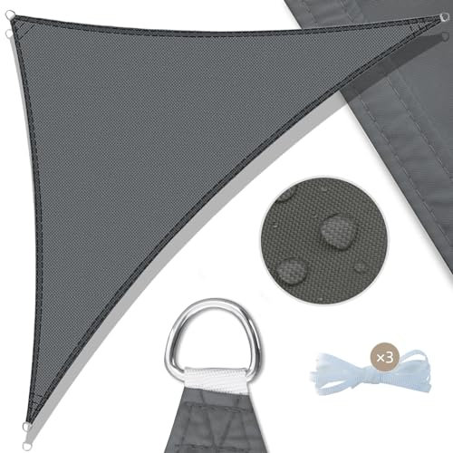UMI Sonnensegel Wasserdicht 3x3x4,25m Dreieckig Sonnenschutz Wetterschutz PES Polyester Segel Baldachin 95% UV Schutz mit Seilen für Garten Balkon Terrasse- Anthrazit