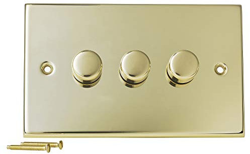 Volex Crabtree Gold 3 Gang Metal Dimmer Angled Light Switches Socket Toggles (Victorian)