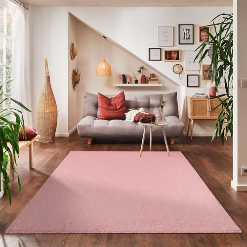 Carpettex Wohnzimmer Teppich - Kurzflor Modern Einfarbig 200 x 290 cm Rosa - Waschbar Extra Weich Flauschig für Küche, Schlafzimmer, Kinderzimmer, Esszimmer, Flur