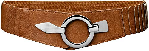 Caspar GU300 Damen elastischer breiter Stretch Taillengürtel, Farbe:cognac, Gürtelgröße:78 [für Körperumfang 75-90 cm]