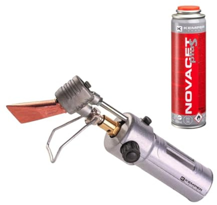 KEMPER - Fer à souder de couvreur à Gaz Allumage Piezo Flamme réglable Panne interchangeable + Cartouche de gaz