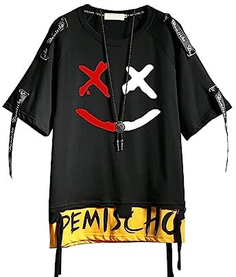 Hello MrLin Men's Techwear Hip Hop T-Shirt Streetwear Fashion Short Sleeve Top Black