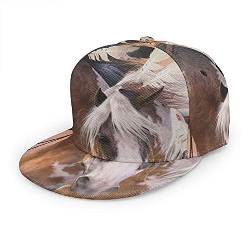 Oaieltj Unisex Baseball Cap Damen Herren Einstellbare Hip Hop Hut Mode Flache Schirmmütze Baseball Cap, Indianer Indianer Pferde, One size