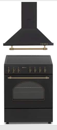 PACK COCINA ELÉCTRICA VITROCERAMICA CON HORNO + CAMPANA EXTRACTORA/ESTILO RETRO NEGRO RUSTICO/ANCHO 60 CM