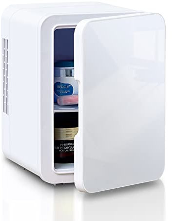 TUKAILAi Mini Fridge 4L Portable Compact Fridge with Glass Panel Door, AC/DC Power Quiet Cooler & Warmer for Skincare Food Drinks, Small Fridges Low Noise Quite for Bedroom Car Office Travel, White