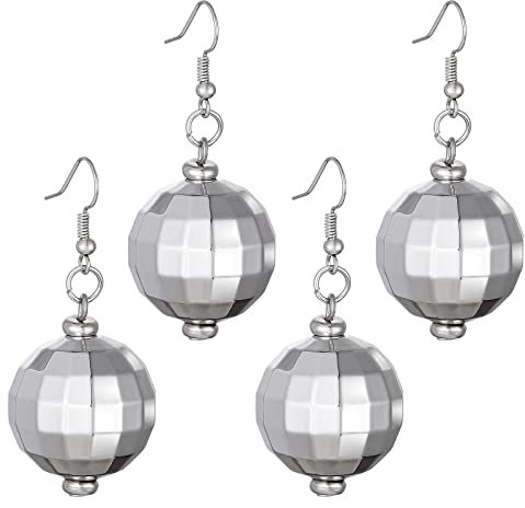 2 Paar Discokugel Spiegelkugel Ohrringe Silber 70er Disco Ball Earrings Thema Party Diskokugel Lustige Ohrringe Mädchen Schmuck Accessoires 80erJahre Outfit Damen Schlagerparty Outfit Frauen