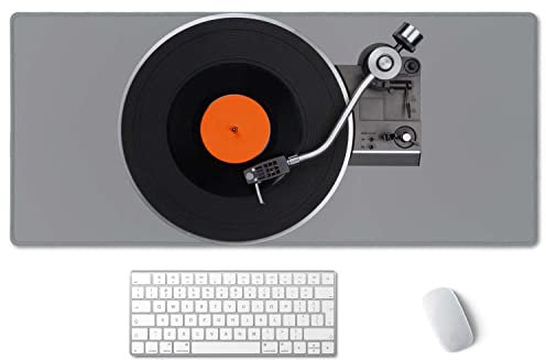 SSOIU Extended Gaming Mouse Pad Mat Large Desk Mat Non Slip Rubber Base Computer Desktop Laptop Keyboard Mouse Mat Stitched Edges, 35.5x15.7 in XXL Mousepad for Work Game, Retro Vintage Vinyl Record
