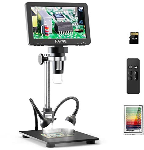 7'' HDMI Digital Microscope,1200X Coin Microscope with IPS Screen, 16MP Soldering Microscope with Lights, 8.5'' Long Stand, View Entire Coin, Compatible with PC/TV, 32GB Card