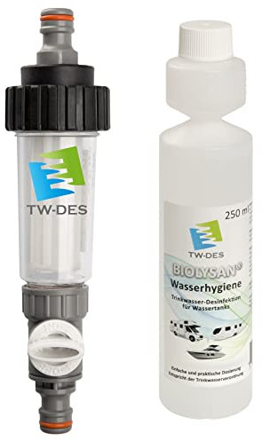 TW-DES Original Befüllfilter ECONOMY inkl. BIOLYSAN WASSERDESINFEKTION für 1000l für Wohnmobil, Wohnwagen, Boot