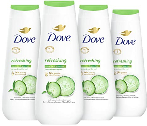 Dove Body Wash Refreshing Cucumber and Green Tea 4 Count Refreshes Skin Cleanser That Effectively Washes Away Bacteria While Nourishing Your Skin 20 oz