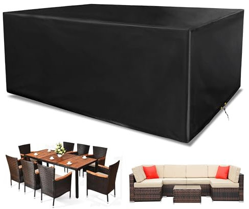 Funshot Abdeckung Gartenmöbel Wasserdichte, 250x200x90cm, Schutzhülle für Gartentische, 420d Oxford-Gewebe, Rechteckig Abdeckplane Gartenmöbel, Schutzhülle für Loungemöbel, Terrassenmöbel, Sofahülle