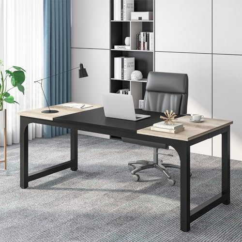 Tribesigns Schreibtisch Computertisch, PC Tisch Bürotisch Arbeitstisch Esstisch in Schwarz für Home Office zu Hause Schreibtische, Konferenztisch (Vintage-Grau/Schwarz, 180 x 80 x 75 cm)