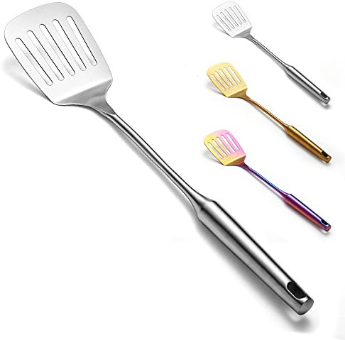 Evanda Espatula Cocina Acero Inoxidable, Tornero ranurado de plata, Espátulas de cocina para utensilios de cocina antiadherentes, Volteador de espátulas de metal para utensilios de cocina