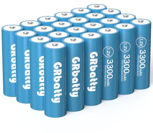 GRbatty AA Rechargeable Batteries Ni-MH, 3300mAh Long Lasting, 1.2V 1200 Cycles Rechargeable AA Batteries- 24 Count for Household and Business Devices
