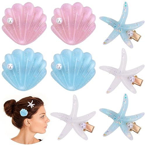 WLLHYF 8-teiliges Set mit Seestern- und Muschel-Haarspangen Prinzessinnen-Glitzer-Haarspangen Pailletten Alligator-Haarnadeln Strand-Kopfbedeckung Kopfbedeckung Styling-Werkzeuge (Set 1)