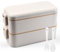 Daelesr Bento Lunch Box 800ml, 2 Layer Lunchbox with Cutlery, Meal Prep Container for Adults Kids School, Microwaveable Safe (Beige)