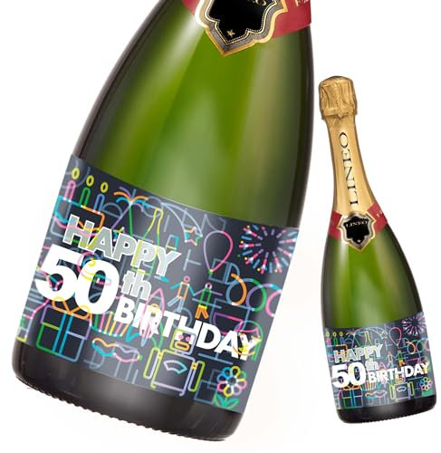 2 Stück Geburtstags-Flaschenetikett; Happy Birthday Etikett für Sekt- & Weinflaschen selbstklebend; Geburtstags-Geschenk für Männer & Frauen (14,8 x 10,5 cm) (50. Geburtstag)