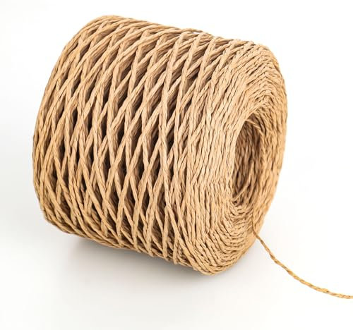 bssmmai Cordón de papel – 200 m x 2 mm, cordón de papel natural marrón, cuerda de papel decorativa para manualidades, alambre de flores, manualidades, floristería, ramo de boda, embalaje de arreglo