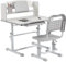 ZONEKIZ Bureau Enfant Avec Chaise en Acier - Hauteur Réglable, Étagère, Tablette Coulissante Multi-Rangement, Inclinable 45° - Gris Blanc