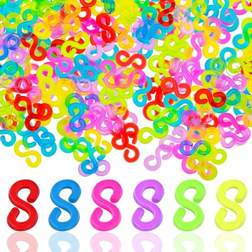 Ouligay 1000Pcs Loom Bands S Clips Loom Band Hooks Colorful S Clip Plastic Connectors for Loom Bracelets DIY Handicrafts Bracelet Clips