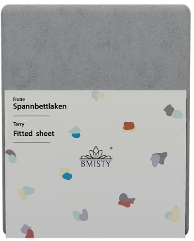BMISTY Spannbettlaken FROTTE - Bettlaken mit Gummiband - Spannbetttücher für Schlafzimmer - Bettlaken Oeko-TEX Zertifizierung - Baumwolle Spannbettlaken 70x140 cm - Grau