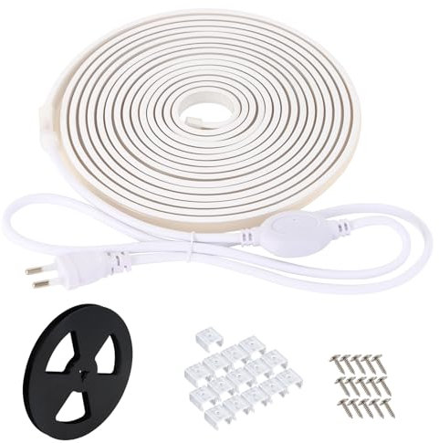pcning COB LED Streifen 230V Direktanschluss mit Stecker 20M Weiss 4000K, 20 Meter Wasserdicht Lichtband 230 Volt Outdoor LED Strip (Weiss, 20m)