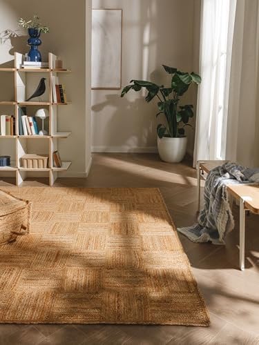 benuta Pure Jute Teppich Jutta - Natur 120x170 cm - Handgewebter Wohnzimmerteppich - Natürliches Boho Design - Für Fußbodenheizung geeignet