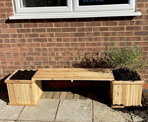 Wooden Bench Planter Outdoor Garden Furniture Rustic Raised Bed Plants Flower Herbs Patio Box Display Pot 2 Seater Backyard Planting Large Deck Seat