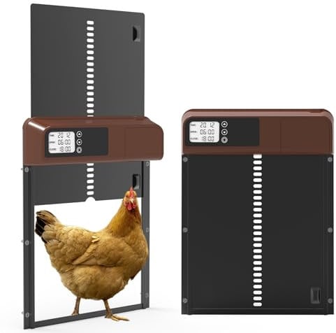 Shinmax Automatic Chicken Flap with Timer & Manual Mode, Aluminium Automatic Door Opener, Chicken Coop Waterproof, Battery Operated, Brown, 25cm x 5cm x 32.5cm, 4312.5cc, Chicken Flap